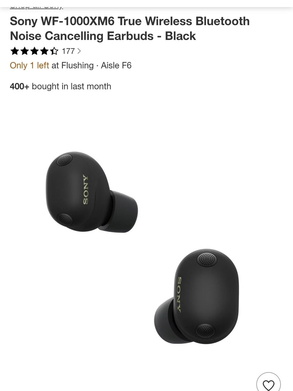 Sony True Wireless Earbuds in Matte Black with Gold Logo MSRP $359
